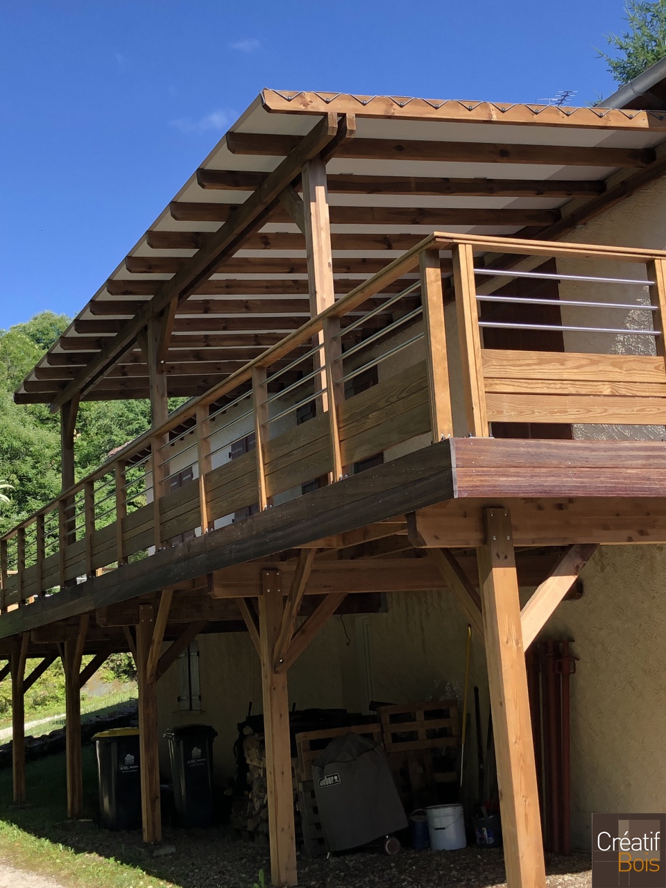Terrasse sur Poteaux avec Pergola Bois avec une Toile Garde-Corps "Corrèza" - NOAILHAC - 19 Corrèze Terrasse sur Poteaux avec Pergola Bois avec une Toile Garde-Corps "Corrèza" - NOAILHAC - 19 Corrèze