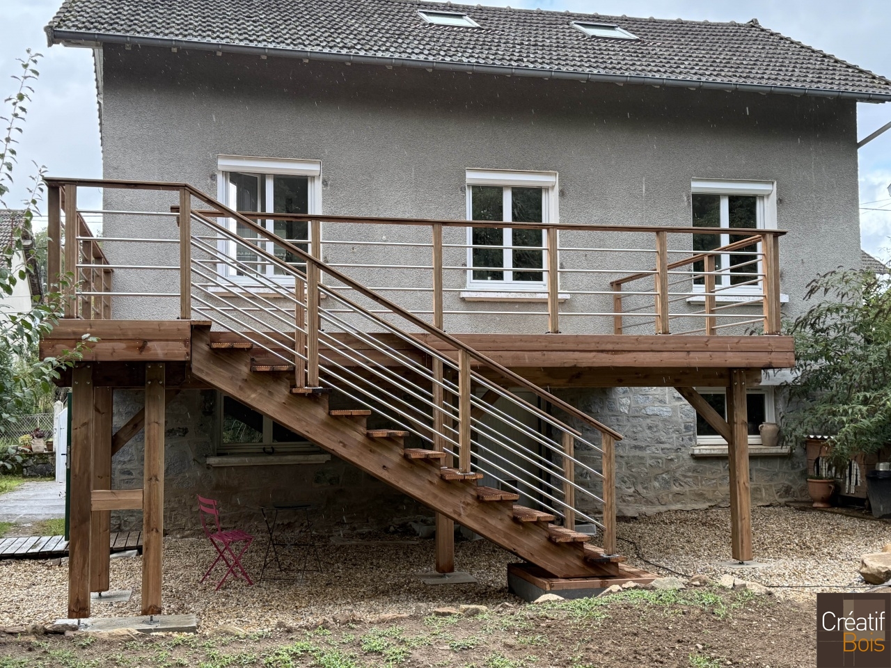 Terrasse Autoportante en Pin Rouge du Nord avec Garde-corps "EILA" et escalier - EYMOUTIERS - 87 Haute-Vienne Terrasse Autoportante en Pin Rouge du Nord avec Garde-corps "EILA" et escalier - EYMOUTIERS - 87 Haute-Vienne